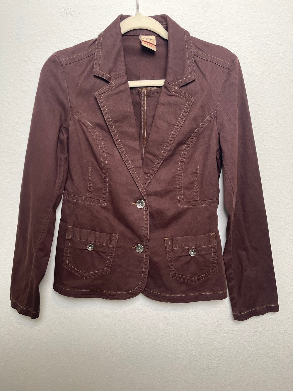 Faded Glory Stretch Brown Blazer Jacket Womens Small 4/6 Cotton Spandex Casual